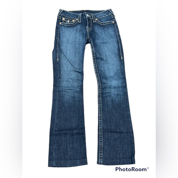 True Religion Y2K‎ Hi-Rise Boot Cut Blue Jeans Mini Sequin Logo Size 27 - Picture 3 of 9